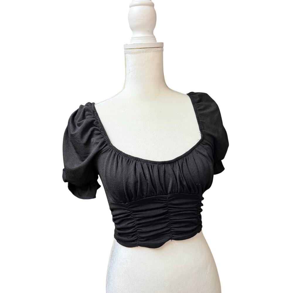 Princess Polly Black Ruched Puff Sleeve Crop Top Women’s US 4 AU 8 EU 36